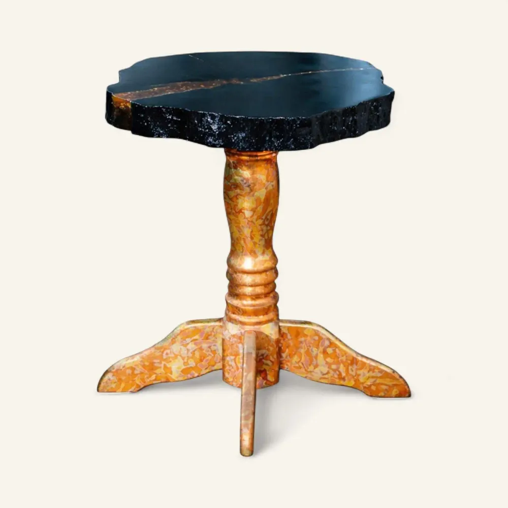Tables basses - Table basse en chêne noir ancien et résine – 50x60x60 cm - GLASS4CANDLES