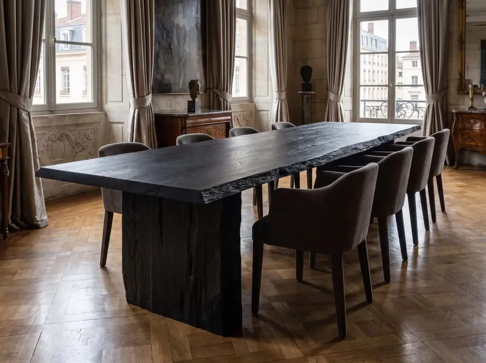 Tables Salle à Manger - Table à manger en chêne noir ancien – rectangle, 75x280x102 cm - GLASS4CANDLES