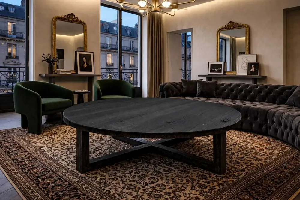 Tables basses - Table basse en chêne noir – cercle, 45x150x150 cm – Monolith Grey - GLASS4CANDLES