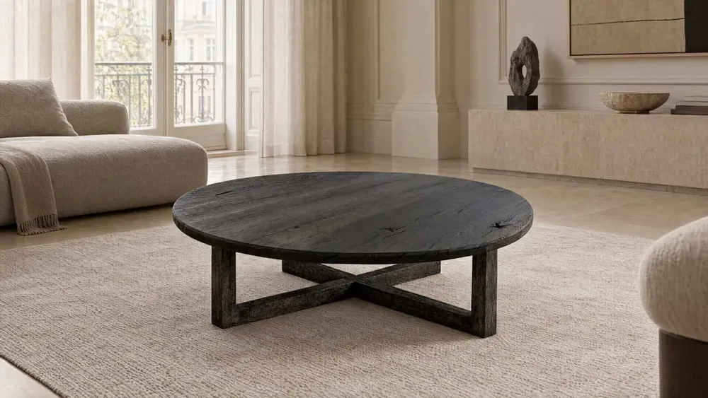 Tables basses - Table basse en chêne noir – cercle, 45x150x150 cm – Monolith Grey - GLASS4CANDLES