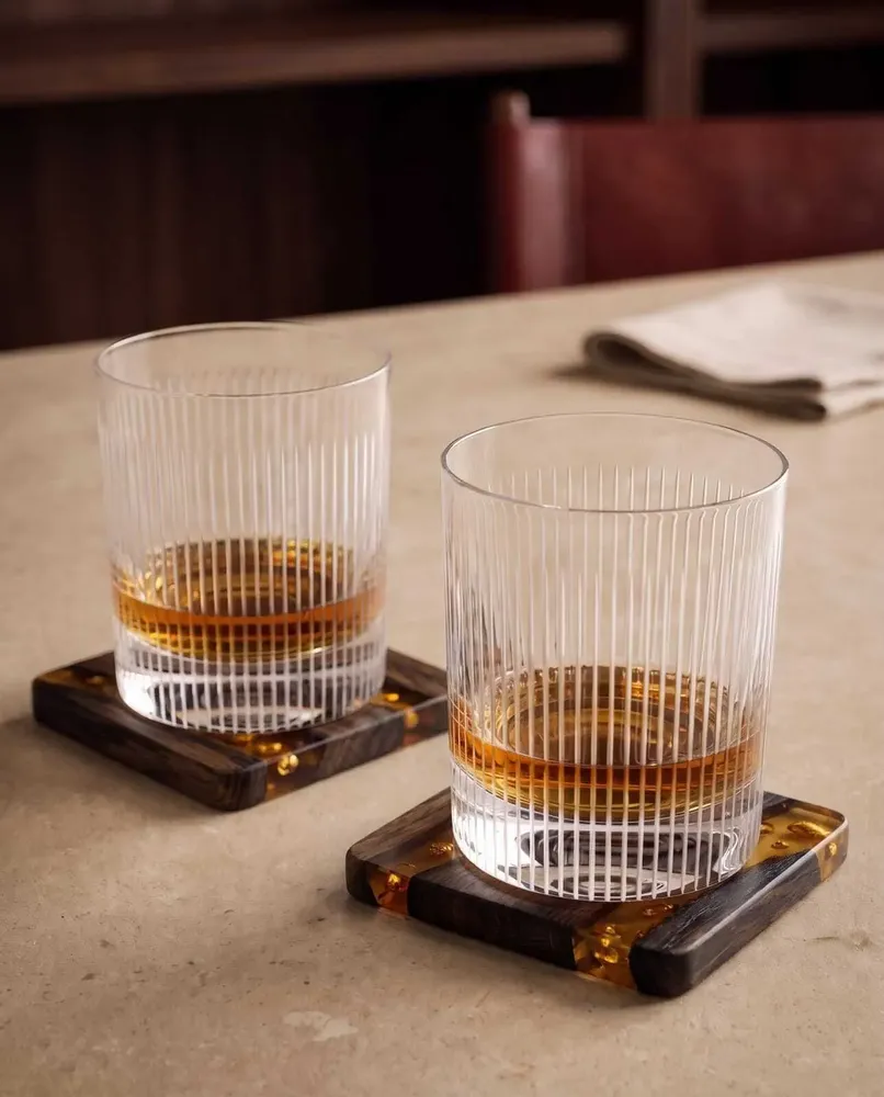 Glass - Bog Oak Whisky Glass Set – Cylinder, 10x80x80 mm – Noir Whisky Duo - GLASS4CANDLES