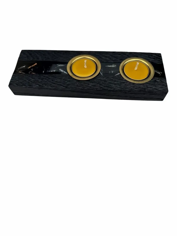 Bougeoirs et photophores  - Bougeoir en chêne noir et métal doré, 30x180x80 mm – modèle 2D0249 - GLASS4CANDLES