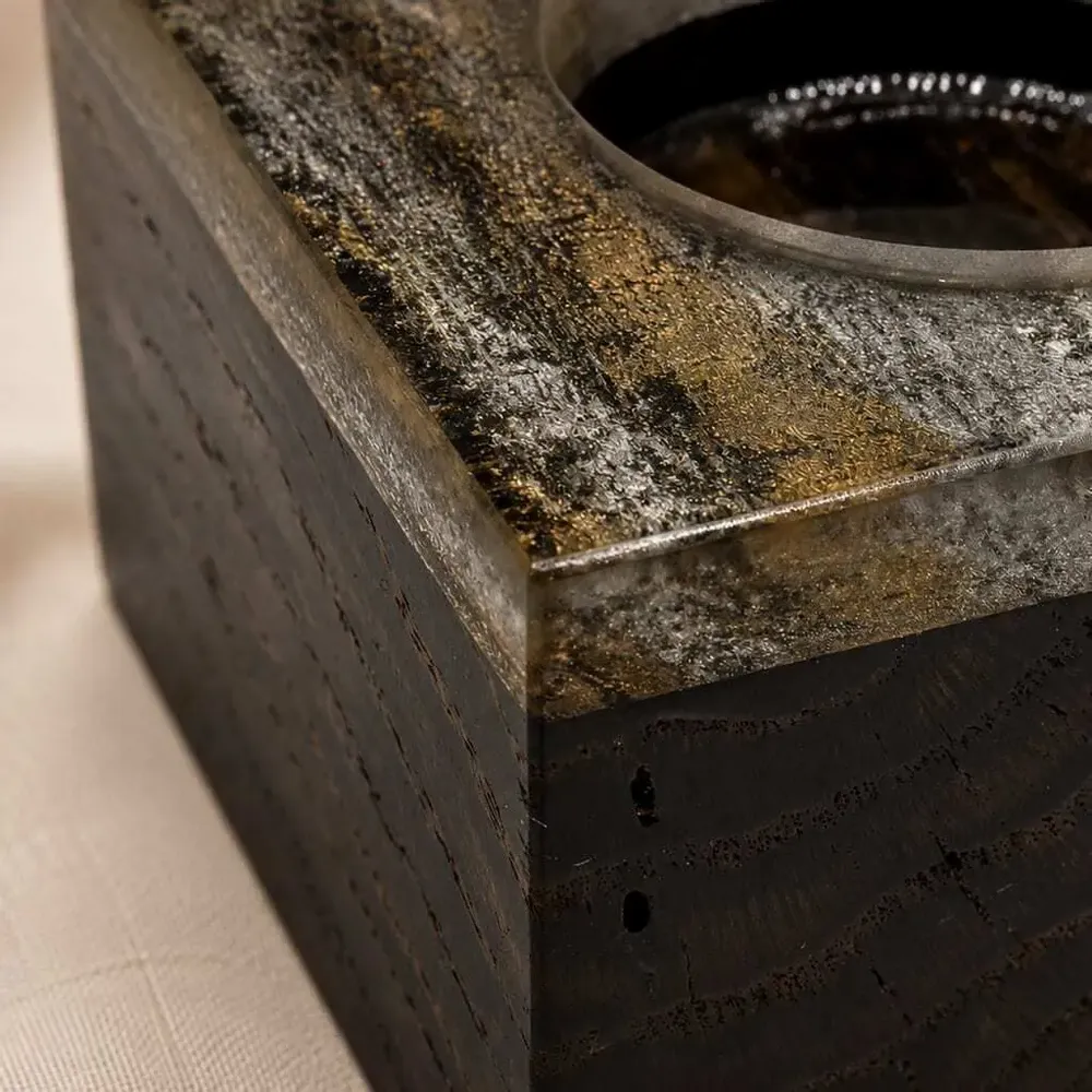 Candlesticks and candle holders - Bog Oak & Gold-tone Metal Tealight Holder – Rectangle – Model 1D0208 - GLASS4CANDLES