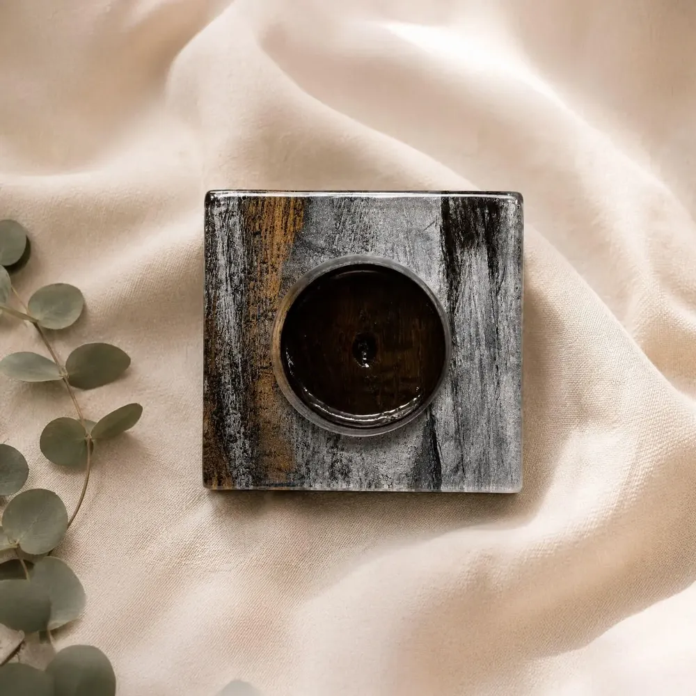 Candlesticks and candle holders - Bog Oak & Gold-tone Metal Tealight Holder – Rectangle – Model 1D0208 - GLASS4CANDLES