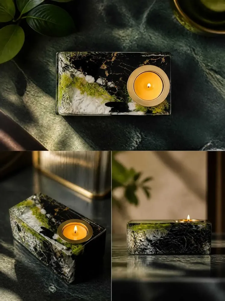 Candlesticks and candle holders - Bog Oak & Gold-tone Metal Tealight Candle Holder – 85x185x85 mm - GLASS4CANDLES
