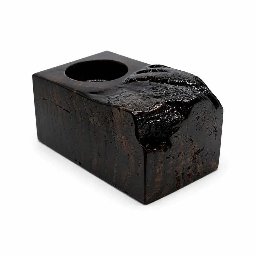 Candlesticks and candle holders - Bog Oak & Gold-tone Metal Tealight Candle Holder – Rectangle – block - GLASS4CANDLES