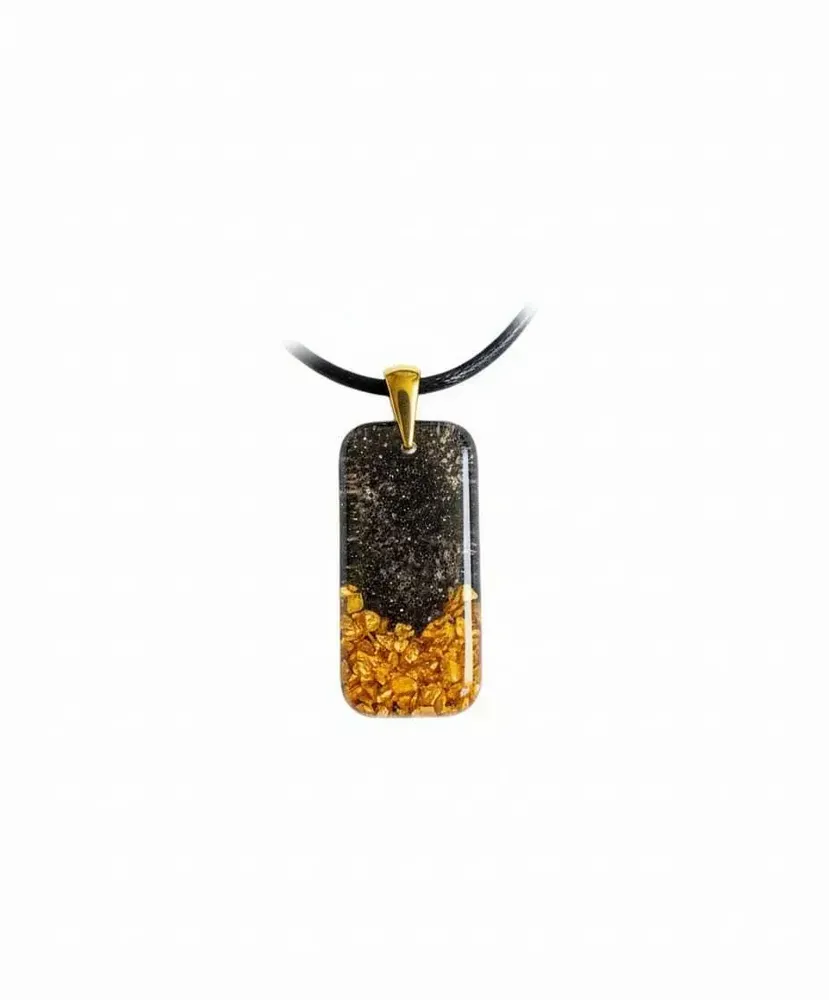 Bijoux - Pendentif en chêne noir et feuille dorée, 38x18x6 mm – Âme Ancienne - GLASS4CANDLES