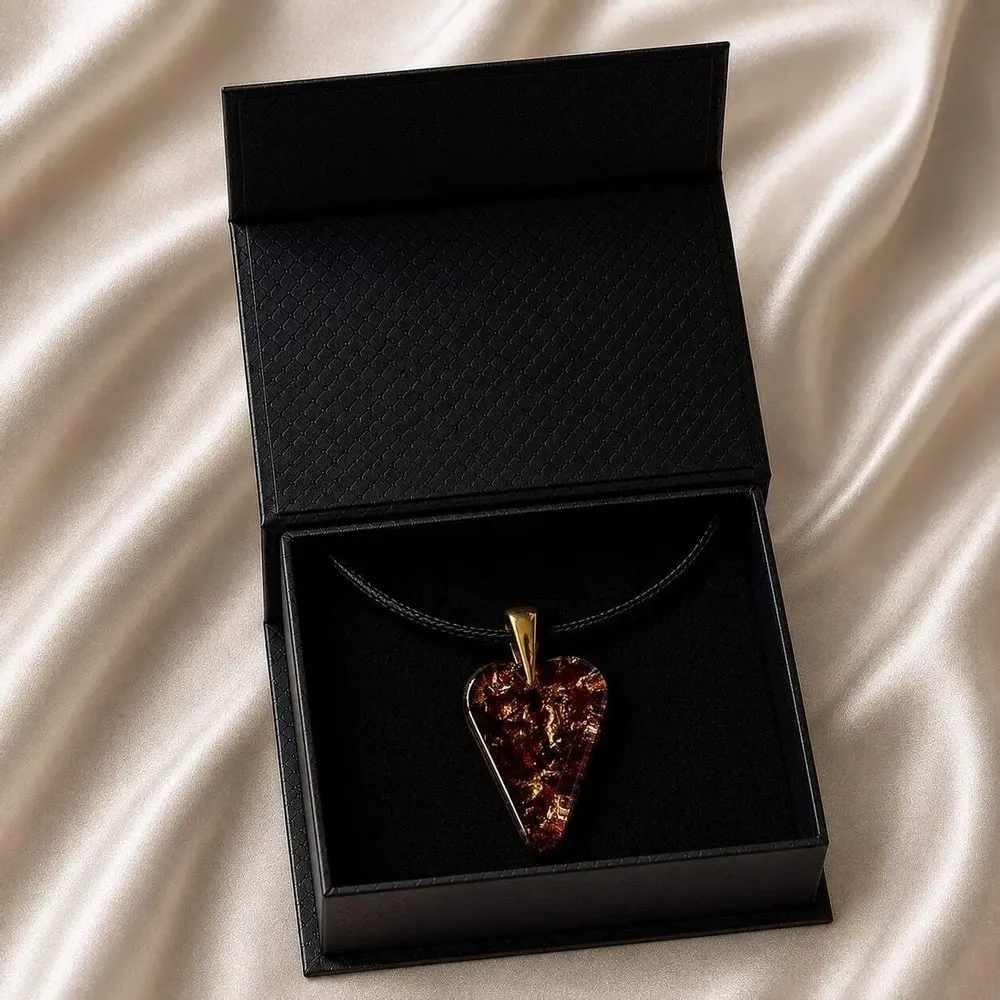 Bijoux - Pendentif en résine et feuille dorée – cœur, 38x26x6 mm – Échos Dorés - GLASS4CANDLES