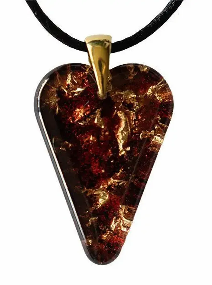 Bijoux - Pendentif en résine et feuille dorée – cœur, 38x26x6 mm – Échos Dorés - GLASS4CANDLES