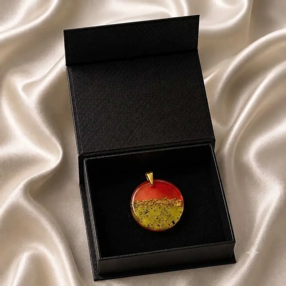 Jewelry - Bog Oak & Gold-Tone Leaf Pendant – Round, 39x38x6 mm – Material Space - GLASS4CANDLES