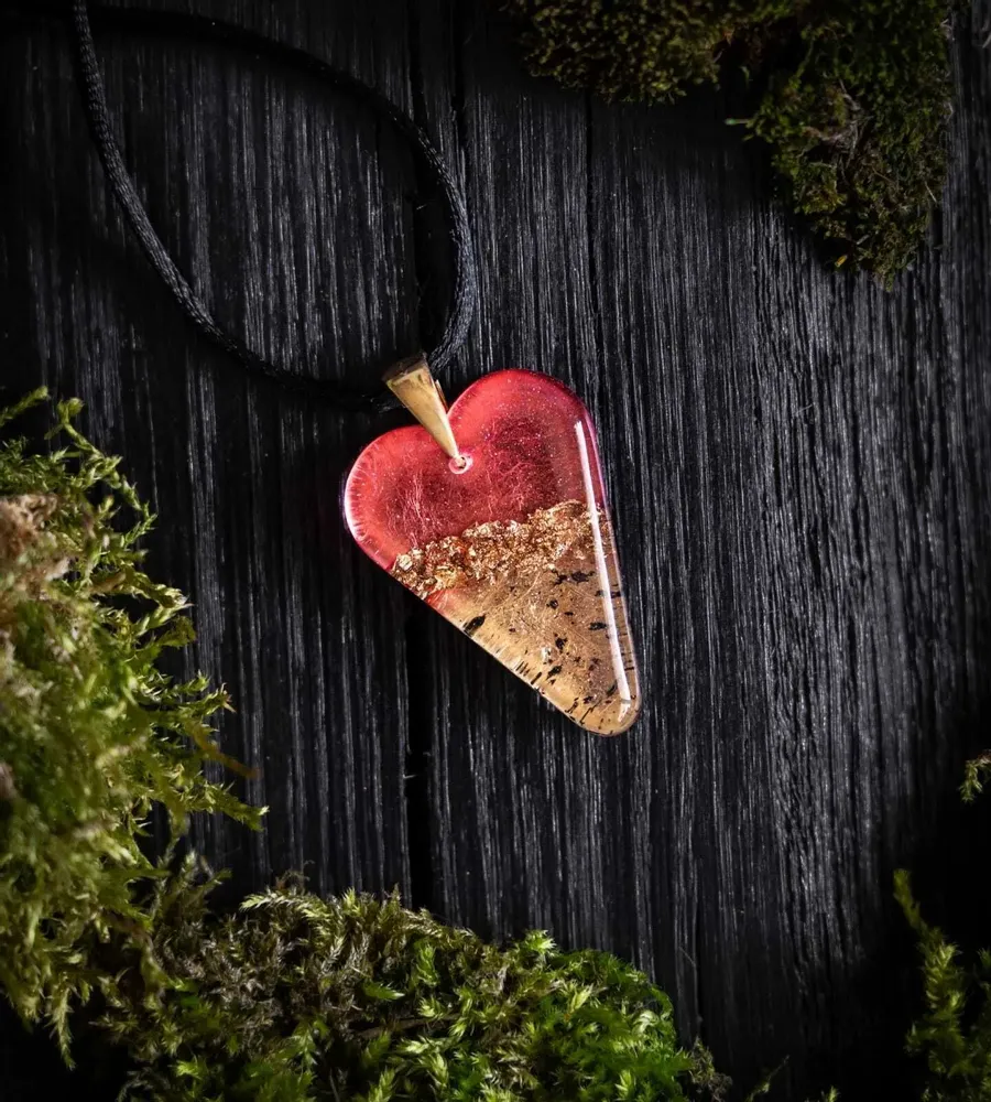 Jewelry - Bog Oak & Gold-Tone Leaf Pendant – Heart, 38x26x6 mm – Material Space - GLASS4CANDLES