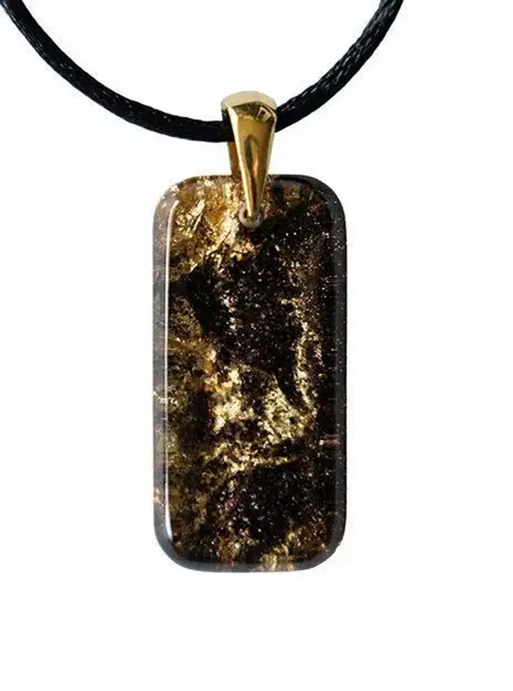 Jewelry - Bog Oak & Gold-Tone Leaf Pendant – Rectangle – Eternal Flow - GLASS4CANDLES