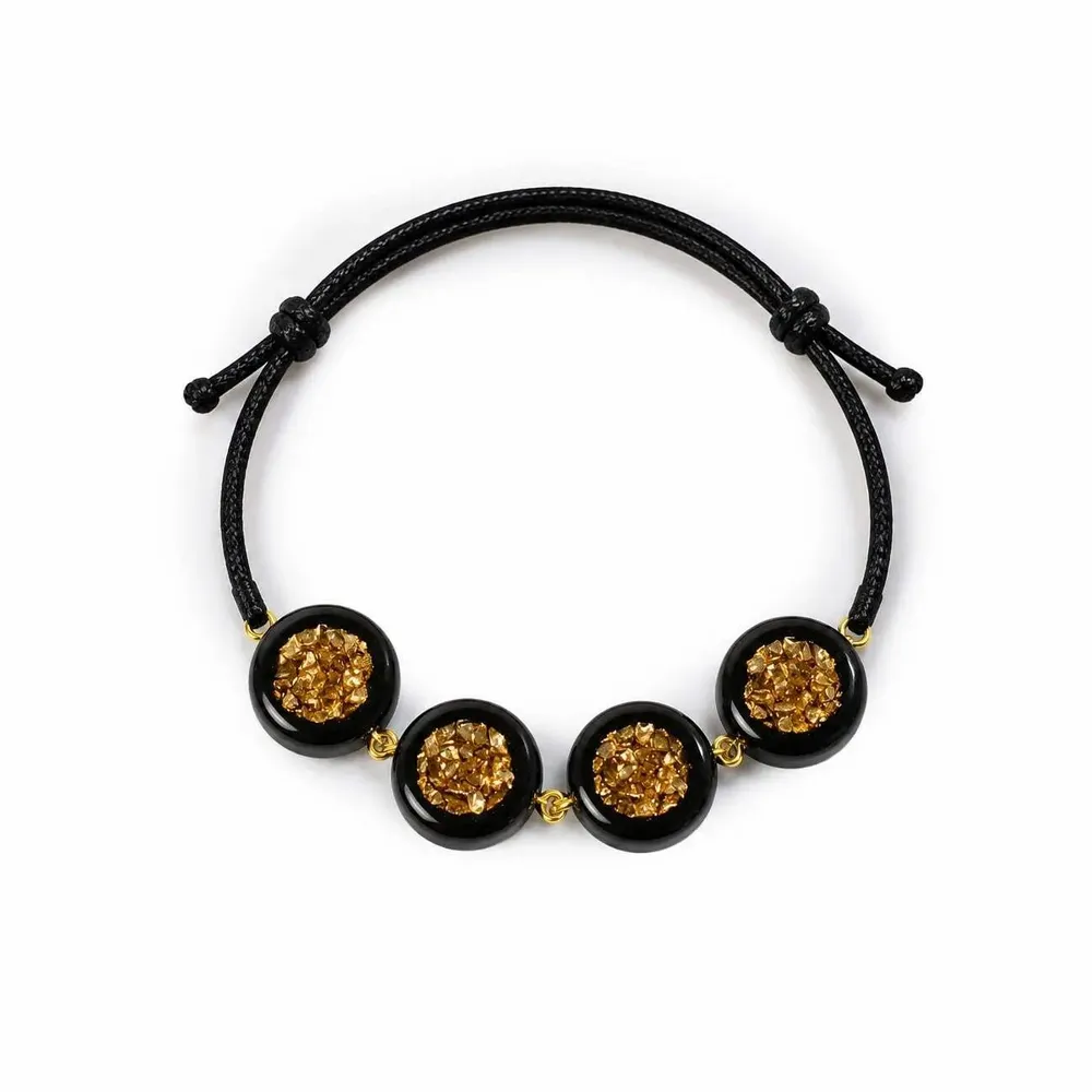 Bracelets - Bog Oak & Resin Bracelet – Round – four settings, gold-tone flecks - GLASS4CANDLES