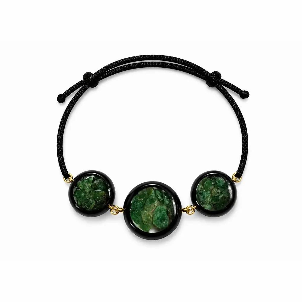 Bracelets - Bog Oak & Baltic Amber Bracelet – Round, 200x200x8 mm – green settings - GLASS4CANDLES