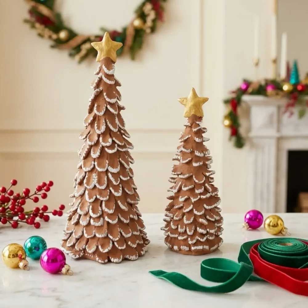 Christmas table settings - Paper Mache Gingerbread Trees - BE HOME