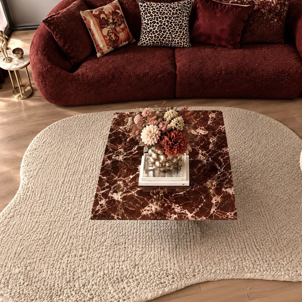 Tables de jardin - Tables basses - 90X90X40 cm - Carrera - Marbre Rosso Levano - STONE VALLEY