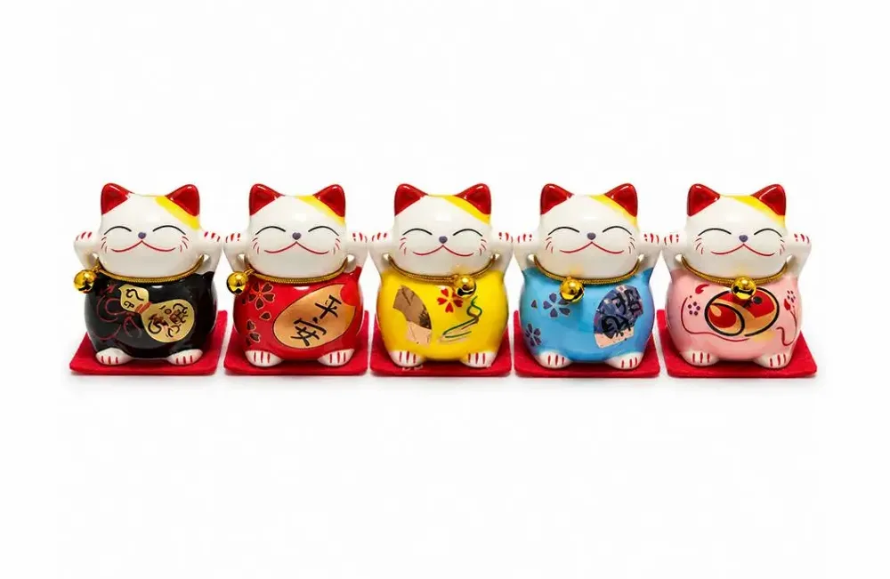 Objets de décoration - Set de 5 Chats Porte-Bonheur Maneki-neko en Résine 5 cm - ARABESK