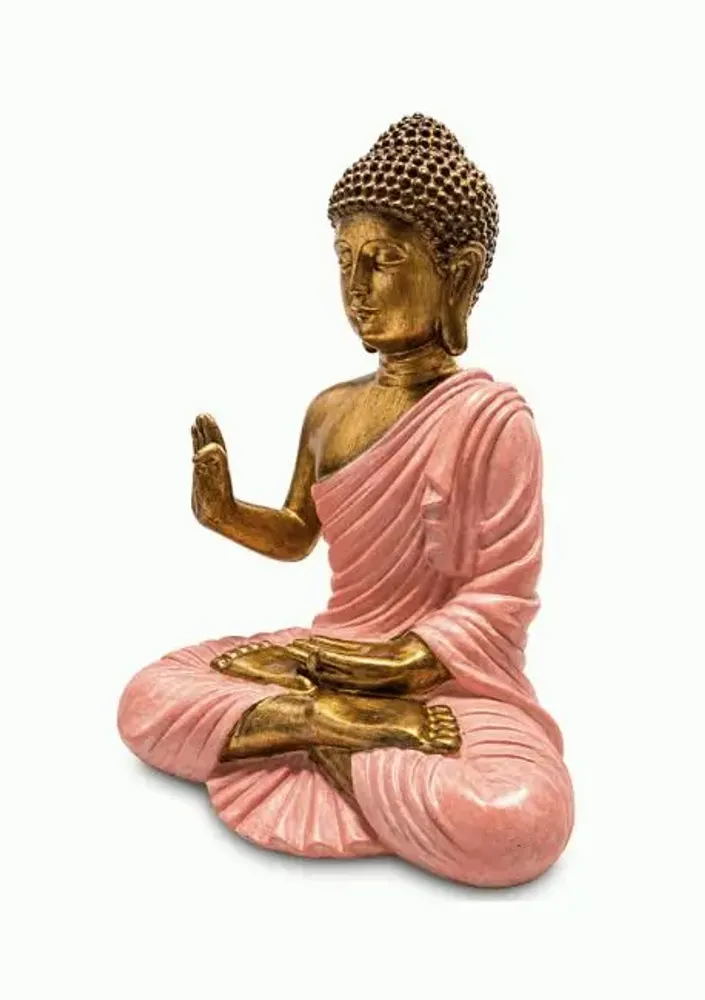 Decorative objects - Buddha Statue Abhaya Pink and Golden in Resin 23 cm - ARABESK
