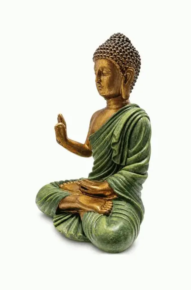Objets de décoration - Statue Bouddha Abhaya Vert Foncé et Dorée en Résine 31 cm - ARABESK