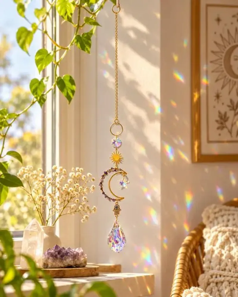 Objets de décoration - Attrape-soleil Lune en Améthyste 41 cm - ARABESK