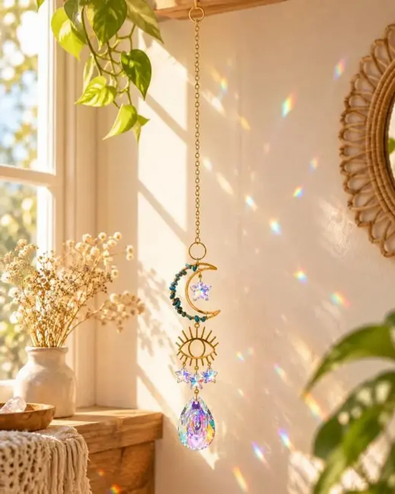 Objets de décoration - Attrape-soleil Lune en Apatite Bleue - ARABESK