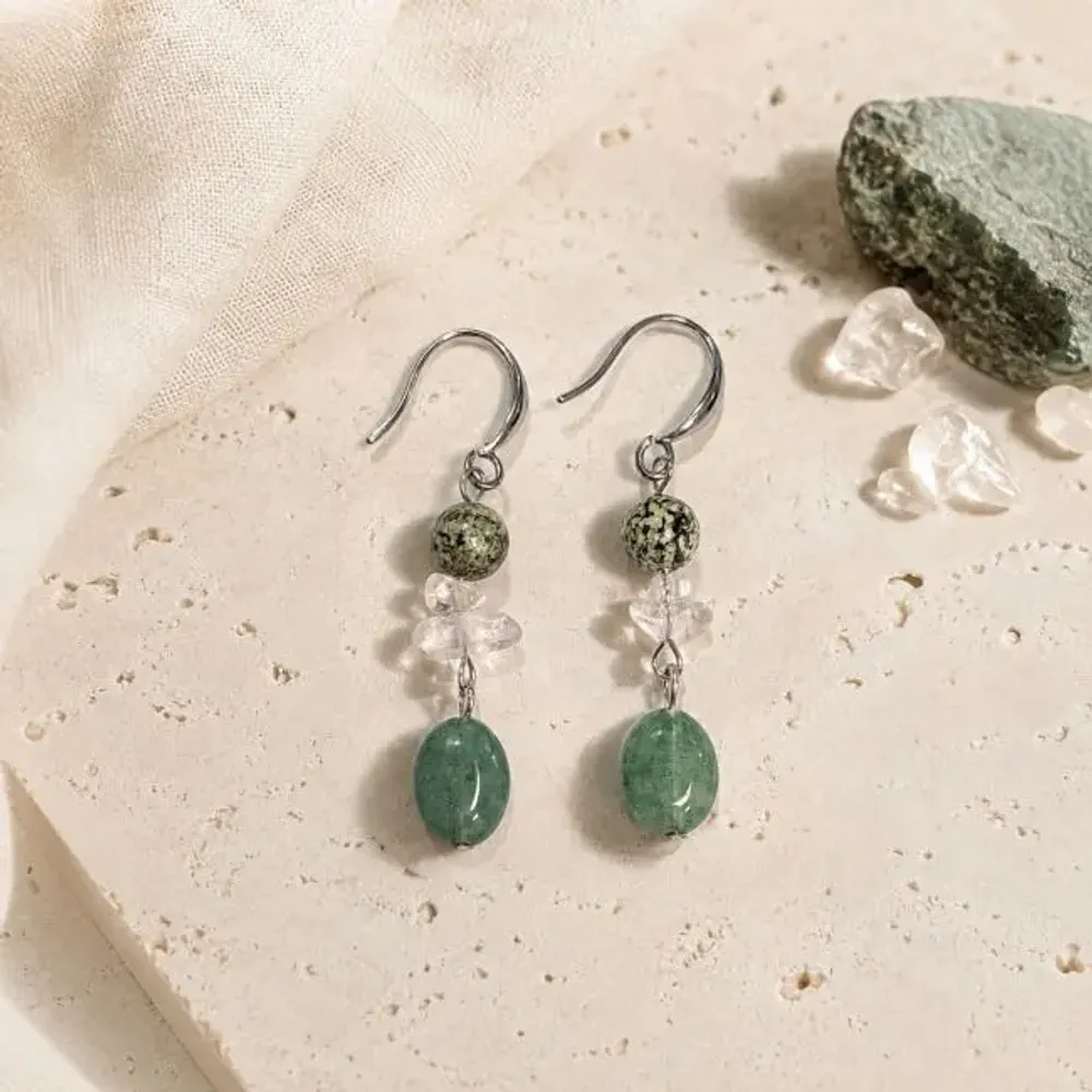 Jewelry - Green Zebra Jasper, Clear Quartz and Green Aventurine Earrings - ARABESK