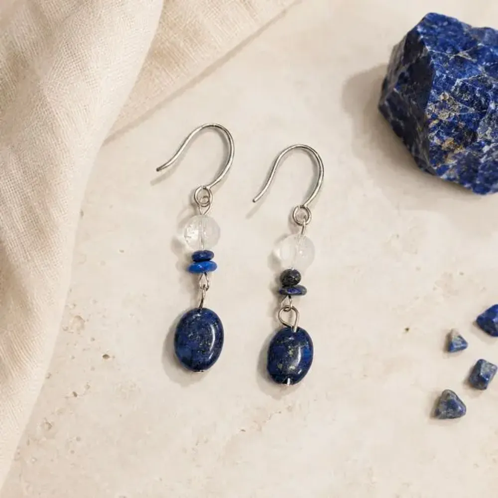 Bijoux - Boucles d’Oreilles – Cristal de Roche & Lapis-Lazuli - ARABESK