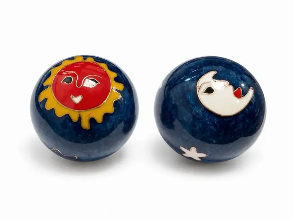 Objets de décoration - Boules de Massage Chinoises Soleil et Lune Bleues 4,2 cm - ARABESK