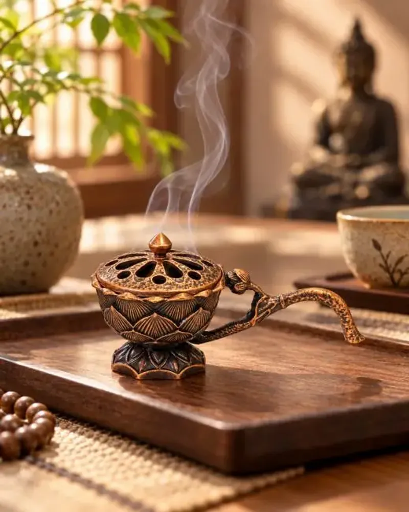 Scents - Copper-finish Handled Lotus Incense Burner 6,1 cm - ARABESK