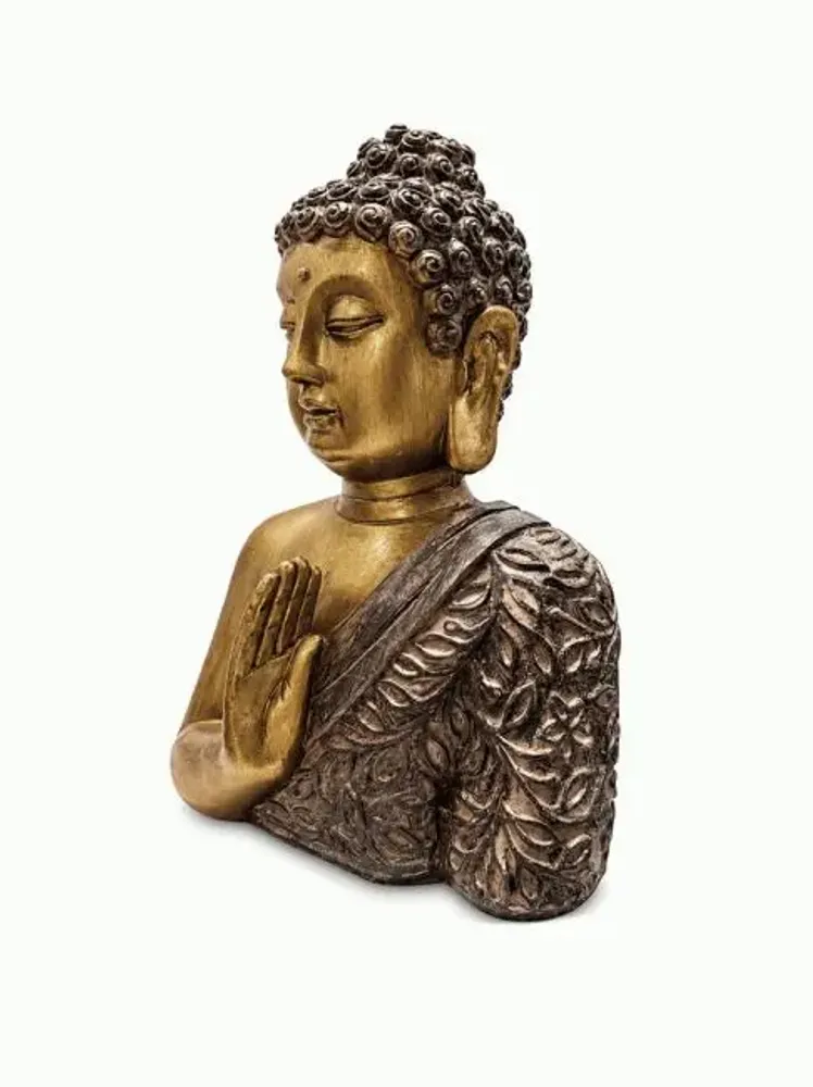 Objets de décoration - Buste Bouddha Doré et Effet Bois en Résine 25 cm - ARABESK