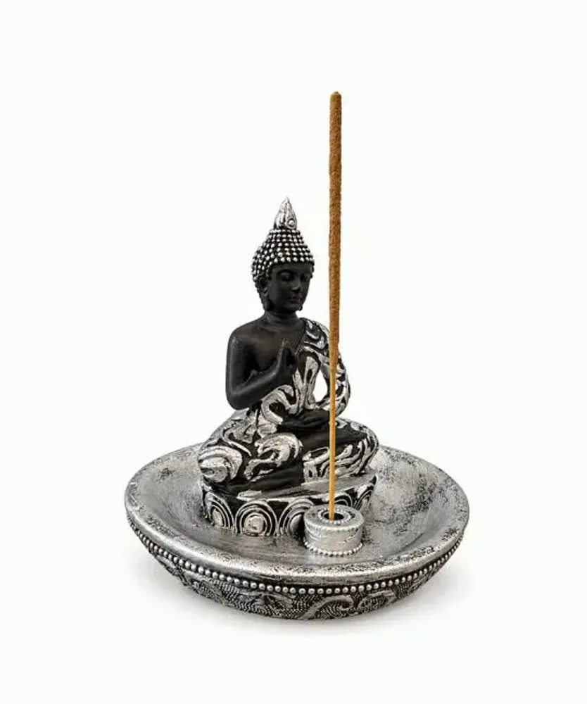 Senteurs - Porte-Encens Bouddha Abhaya Argenté en Résine 10 cm - ARABESK
