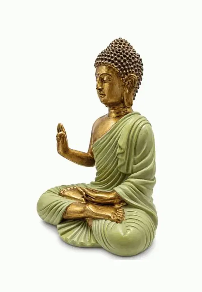 Decorative objects - Buddha Statue Abhaya Green and Golden in Resin 31 cm - ARABESK