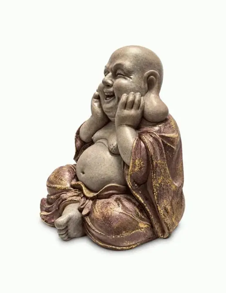 Decorative objects - Buddha Statue Laughing Patinated Mauve and Gold in Resin 26 cm - ARABESK