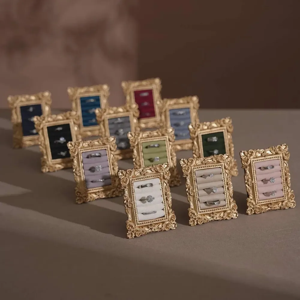Decorative objects - Rococo Rectangular Ring Display Frame with Brass Stand - WHISPERING WOODS