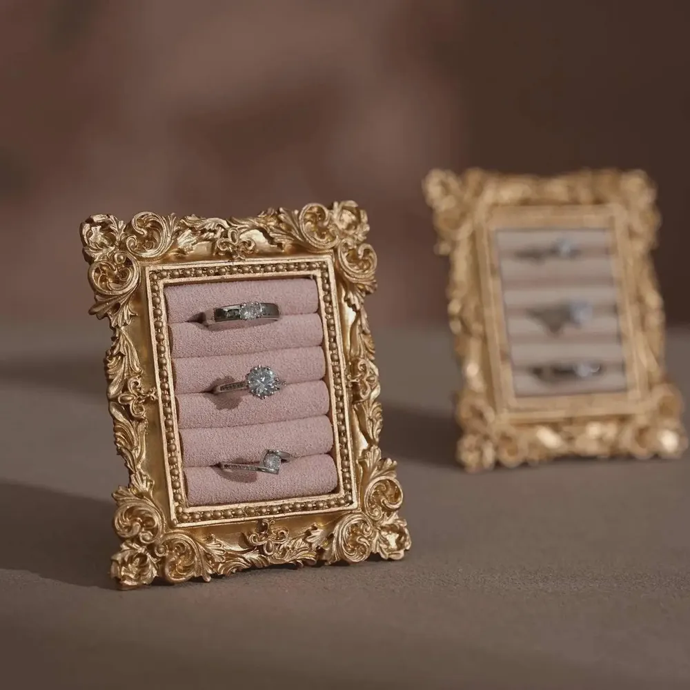 Decorative objects - Rococo Rectangular Ring Display Frame with Brass Stand - WHISPERING WOODS