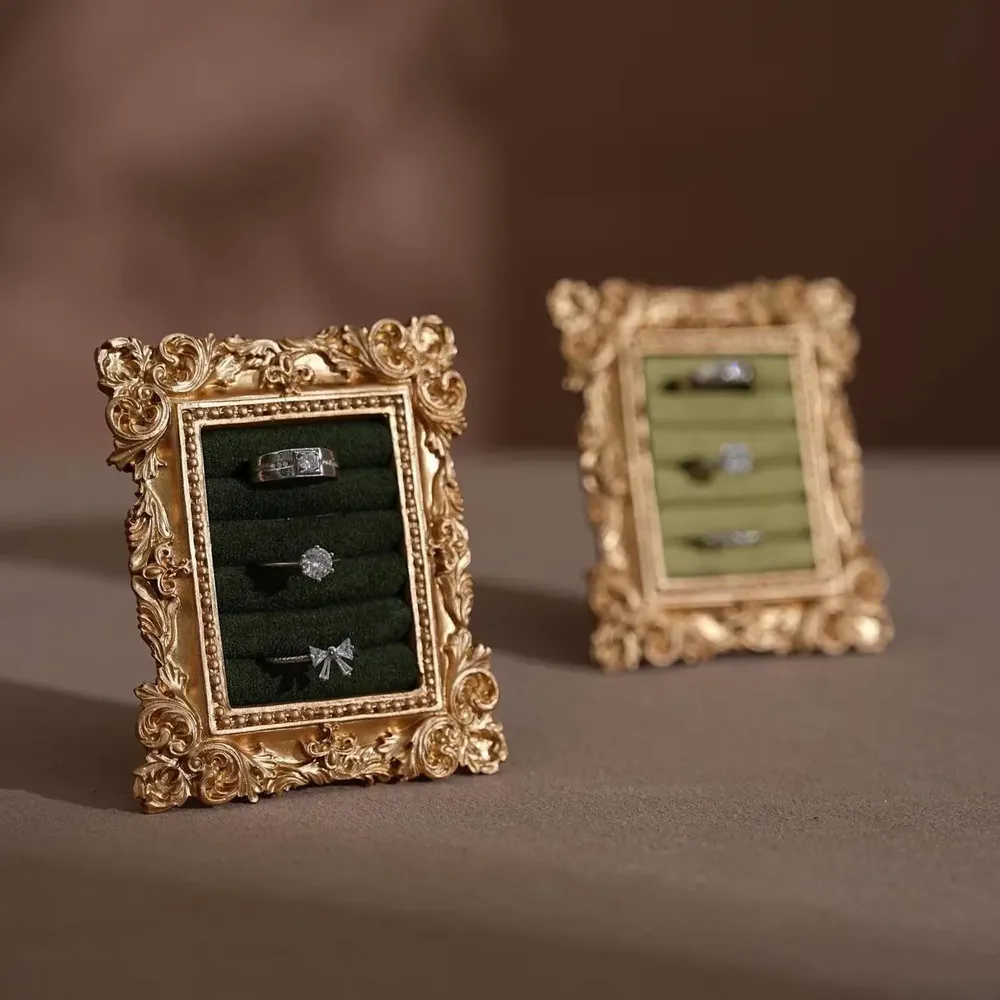 Decorative objects - Rococo Rectangular Ring Display Frame with Brass Stand - WHISPERING WOODS