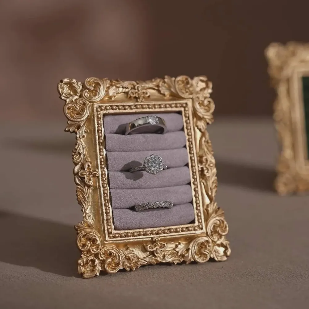 Decorative objects - Rococo Rectangular Ring Display Frame with Brass Stand - WHISPERING WOODS
