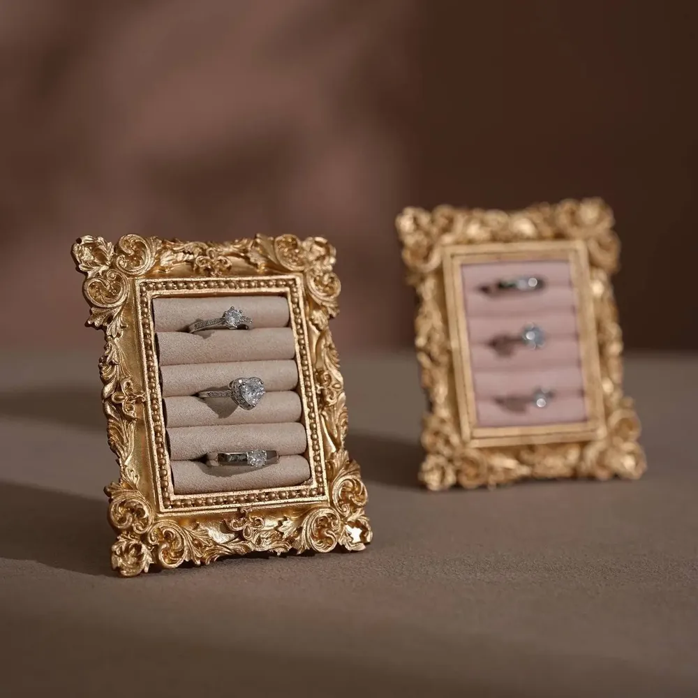 Decorative objects - Rococo Rectangular Ring Display Frame with Brass Stand - WHISPERING WOODS