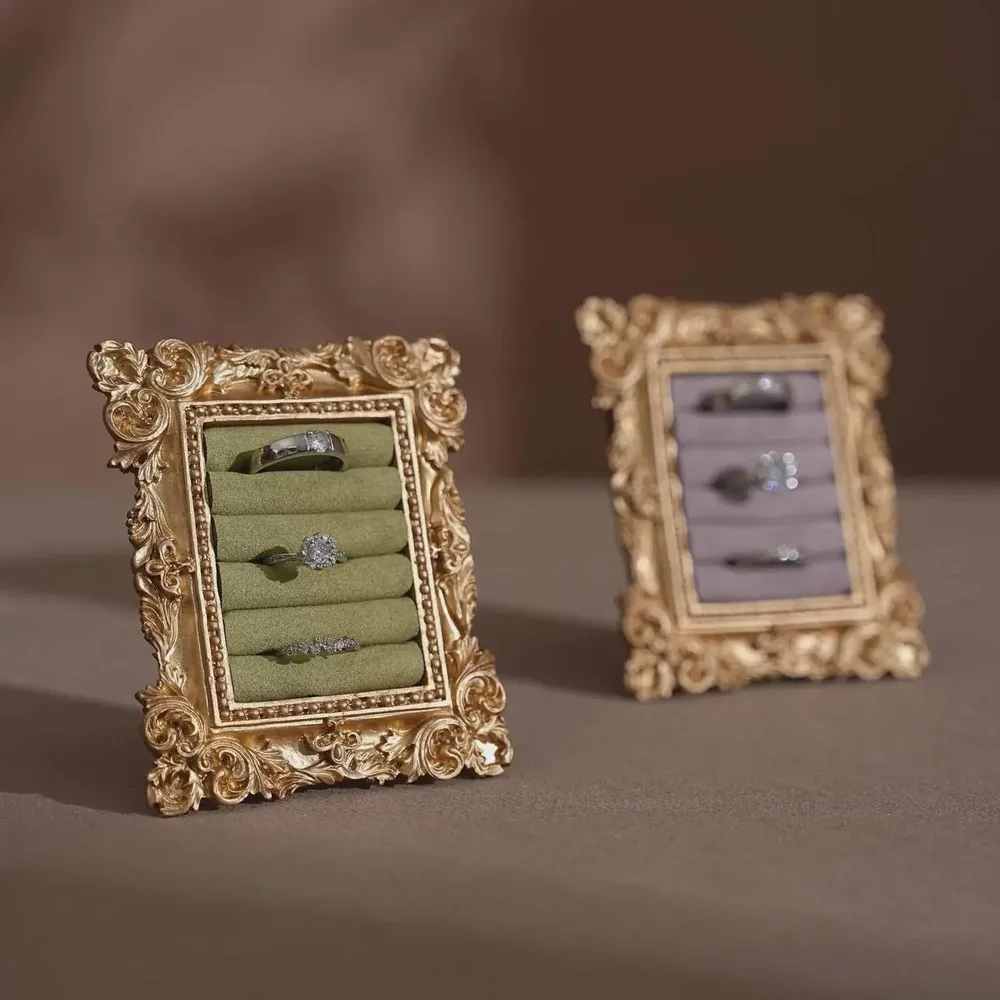 Decorative objects - Rococo Rectangular Ring Display Frame with Brass Stand - WHISPERING WOODS