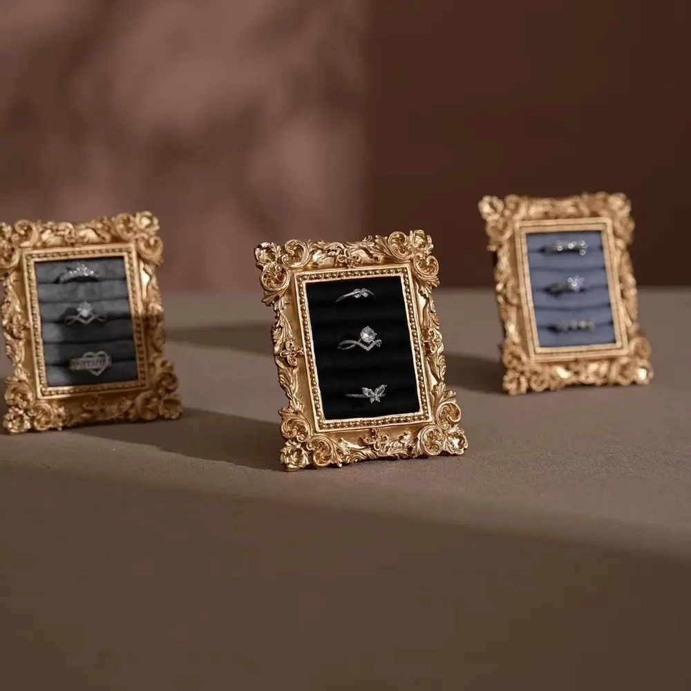 Decorative objects - Rococo Rectangular Ring Display Frame with Brass Stand - WHISPERING WOODS