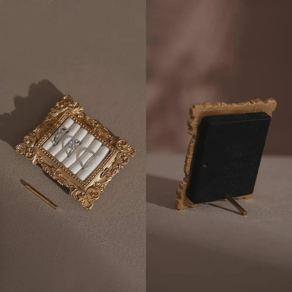 Decorative objects - Rococo Rectangular Ring Display Frame with Brass Stand - WHISPERING WOODS