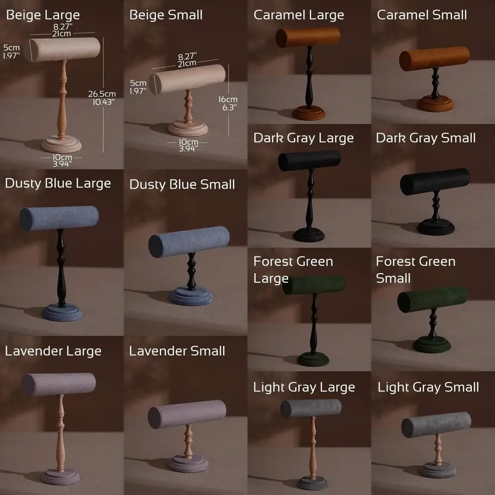 Objets de décoration - Présentoir à barre en T en hêtre et suédine végane - WHISPERING WOODS