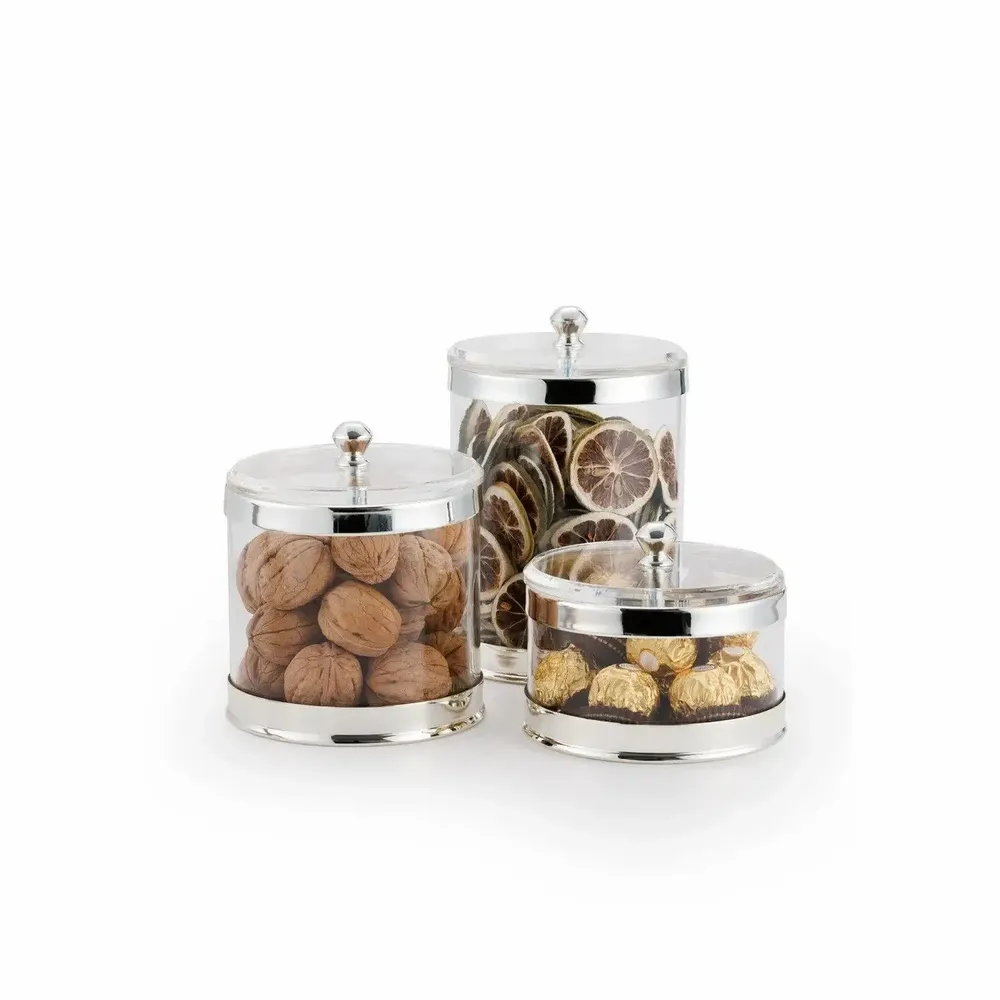 Boîtes de conservation - Set de 3 pots de rangement Zeyye, finition argent - MEMONZA