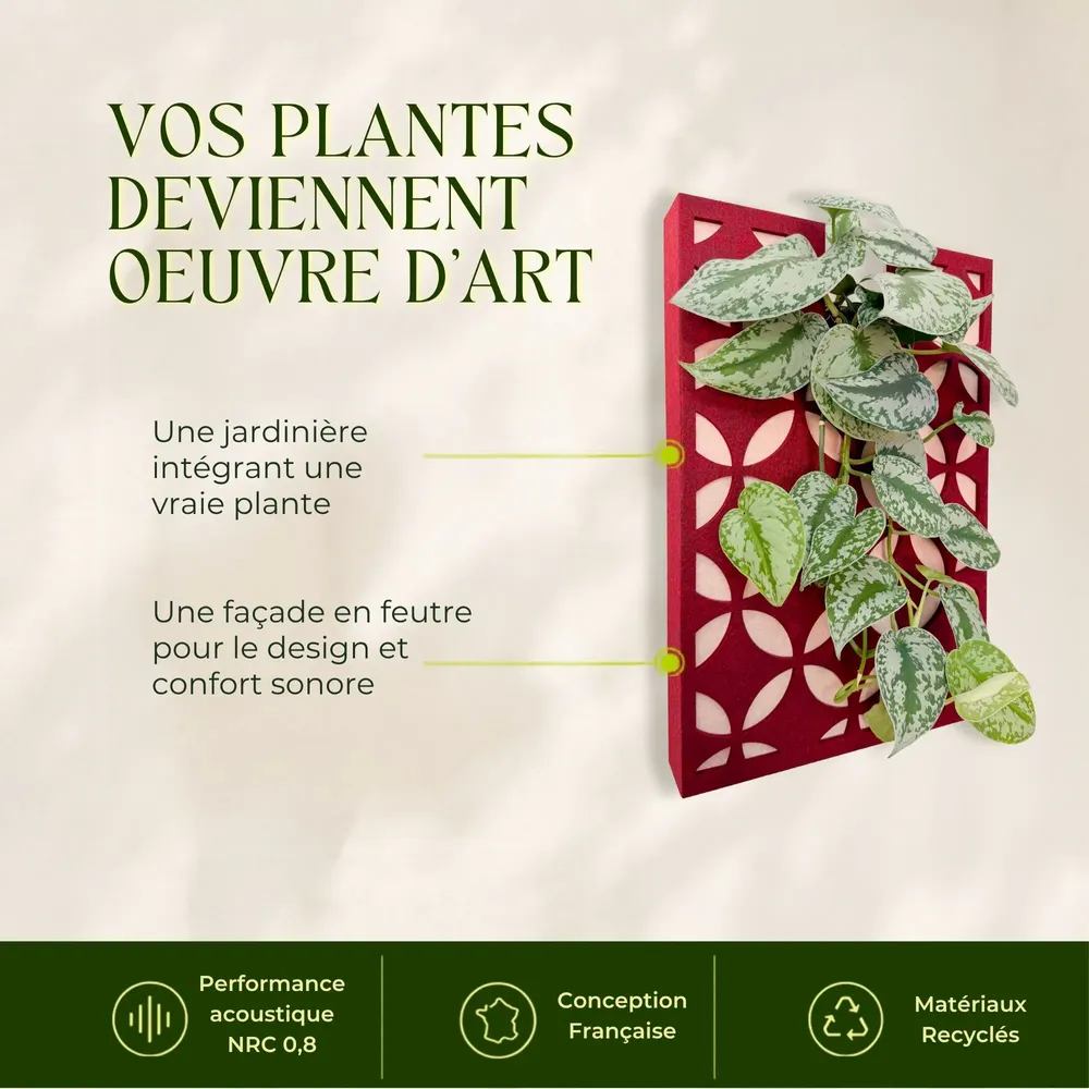 Solutions acoustiques - Tableau végétal design - plantes vivantes - Retro rouge 40x40 - ARTENA VEGETAL