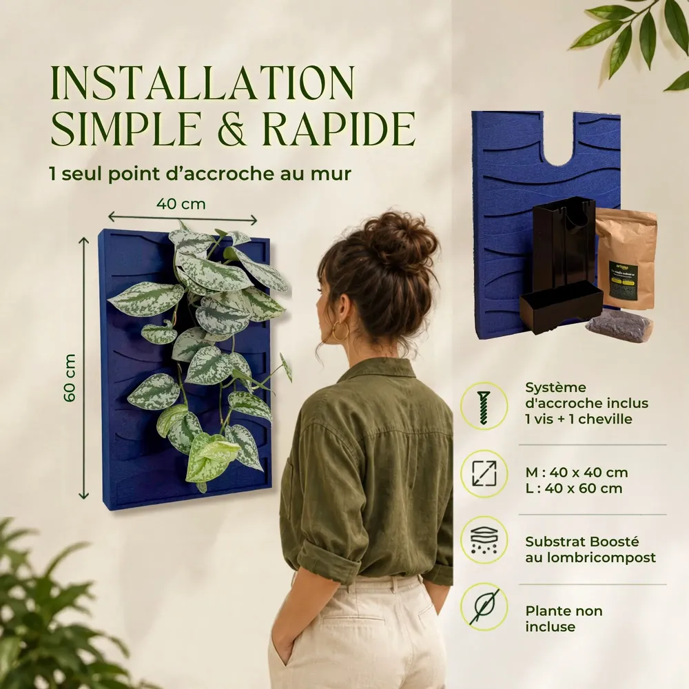 Solutions acoustiques - Tableau végétal design - plantes vivantes - WAVE 40x40 - ARTENA VEGETAL