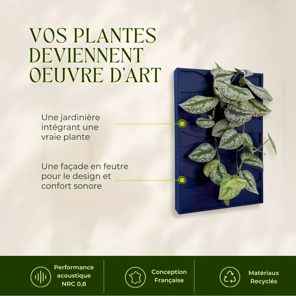 Solutions acoustiques - Tableau végétal design - plantes vivantes - WAVE 40x40 - ARTENA VEGETAL
