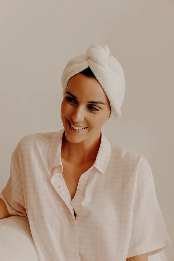 Serviettes de bain - Serviette turban cheveux en eponge bambou - lait - POULE HOUSE