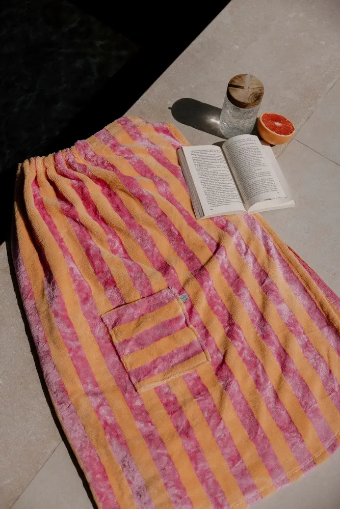 Serviettes de bain - Pareo de bain eponge bambou rayee melon / bonbon - POULE HOUSE