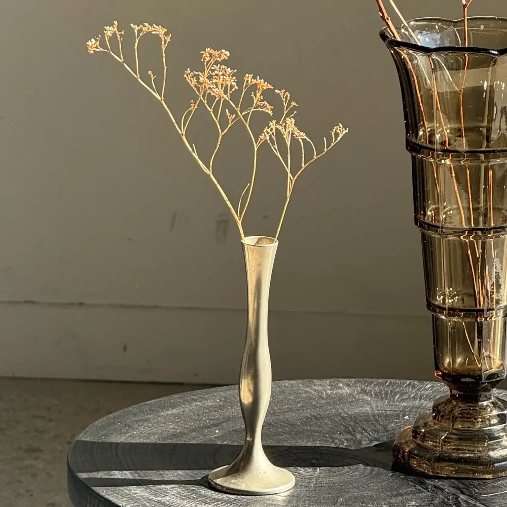 Vases - Vintage soliflora vase in gray metal with flared foot H17 D6 - OFFICE OBJETS