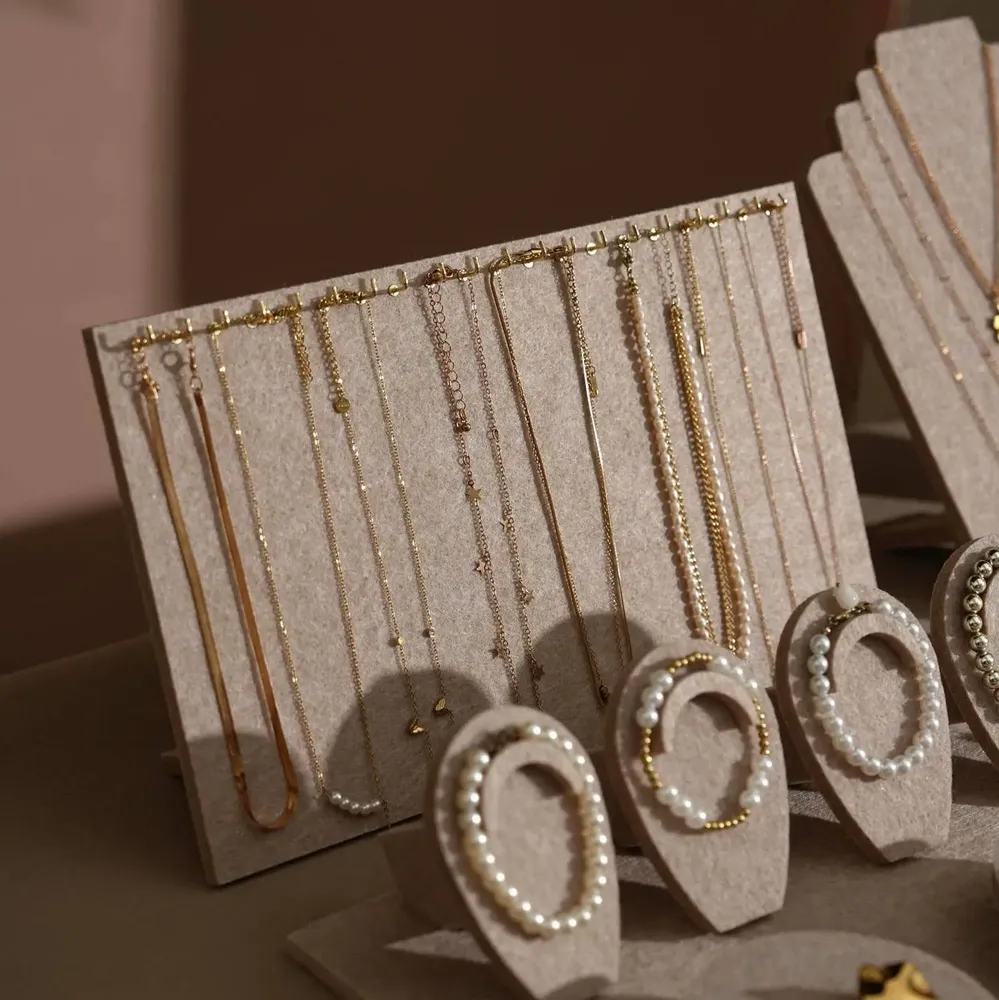 Jewelry - Beige Felt Jewelry Display Set - WHISPERING WOODS
